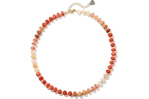 Joya Love Colorful Gemstone Beaded Necklaces For Women Trendy Rainbow Natural Stone Boho Handmade Stainless Steel Waterproof Strand Necklaces Jewelry For Women Gift