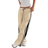 Wyeysyt Womens Wide Leg Pants Drawstring High Rise Palazzo Pants Side Striped Baggy Track Pants with Pockets