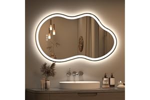 SMIROR Irregular Led Backlit Bathroom Mirror 24 x 36 inch, Asymmetrical Cloud Lighted Vanity Mirror with Lights for Wall, Anit-Fog, Dimmable, Memory (Vertical/Horizontal)