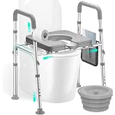 HOMEAL Seat Riser for Seniors with Bucket, Heavy-Duty 3 in 1 Commode Toilet | Adjustable Raised Toilet Seat with Handles, 450lbs Elevated Bedside Commode, Shower Chair for Elderly &amp; Disabled