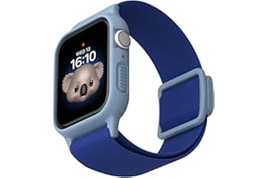 NEWJOURNEY Compatible with Kids Apple Watch Band with Bumper Case, Elastic Nylon Strap with Adjustable Snap-On Clasp for iWatch 38/40/41mm & 42/44/45mm Boys Girls (No Screen Protector included)