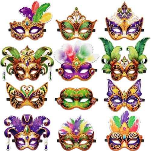 Amazon.com: Podzly - 12 Assorted Mardi Gras Masks - Party Masks