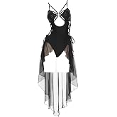 MEOWCOS Gothic Butterfly Swimwear Black Hollow One-Piece Swimsuit Cutout Side Lace-up Bathing Suit