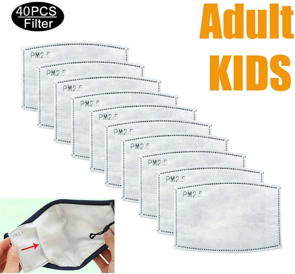 AFGQIANG 40PCS N95 Adults PM 2.5 Anti-Dust Mask Cotton Masks Filter Replacement Set (One Mask + 40 filters for Adults)
