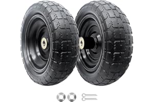 DUALSO 10-Inch Solid Replacement Tire and Wheel 4.10/3.50-4" - Flat Free Tires for Cart, Dolly, Hand Truck, Generator, Lawnmower, Garden Wagon with 5/8” Axle Bore Hole - Double Sealed Bearings (2)