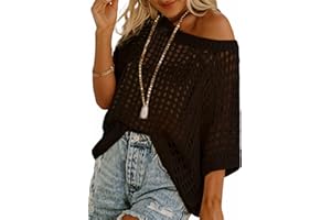 KISSMODA Summer Women Casual Scoop Neck Short Sleeve Sweater Crochet Hollow Out Knit Top Pullover Shirt Cover up Beach