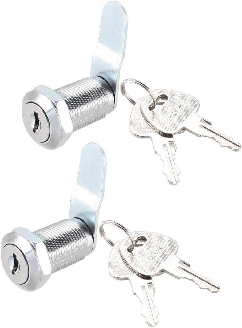 sourcing map Cam Lock 1-1/8" Cylinder Long Cabinet Locks with No.4 Cam, Fits for 7/8" Max Thickness Panel, Keyed Different 2Pcs