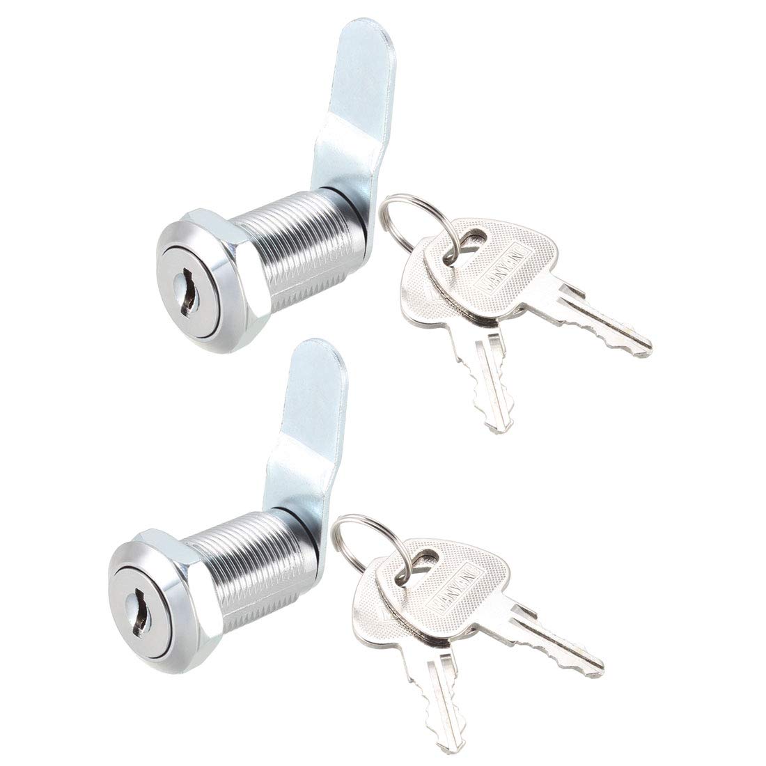 sourcing map Cam Lock 1-1/8" Cylinder Long Cabinet Locks with No.4 Cam, Fits for 7/8" Max Thickness Panel, Keyed Different 2Pcs