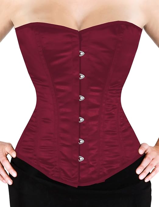 AB Korsett Manufaktur Damen Vollbrustkorsett Korsett Bordeaux Corsage Satin Schnürkorsett zur Taillenreduktion Mieder, Body S