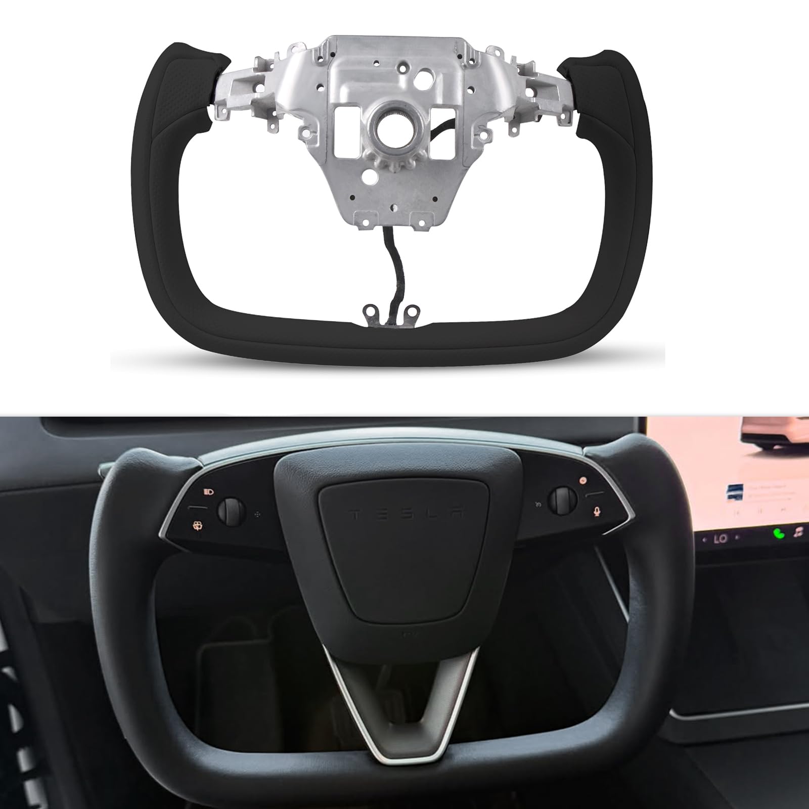 Photo 1 of Tesstudio Yoke Steering Wheel for Tesla Y 2025 Juniper (Perforated Nappa Leather, All Black)
