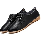 Women's Leather Lace Up Flats Pointed Loafers,Fashion Soft Bottom Low Lightweight Comfort Slip-On Business Formal Work Dress Walking Oxfords Sneakers