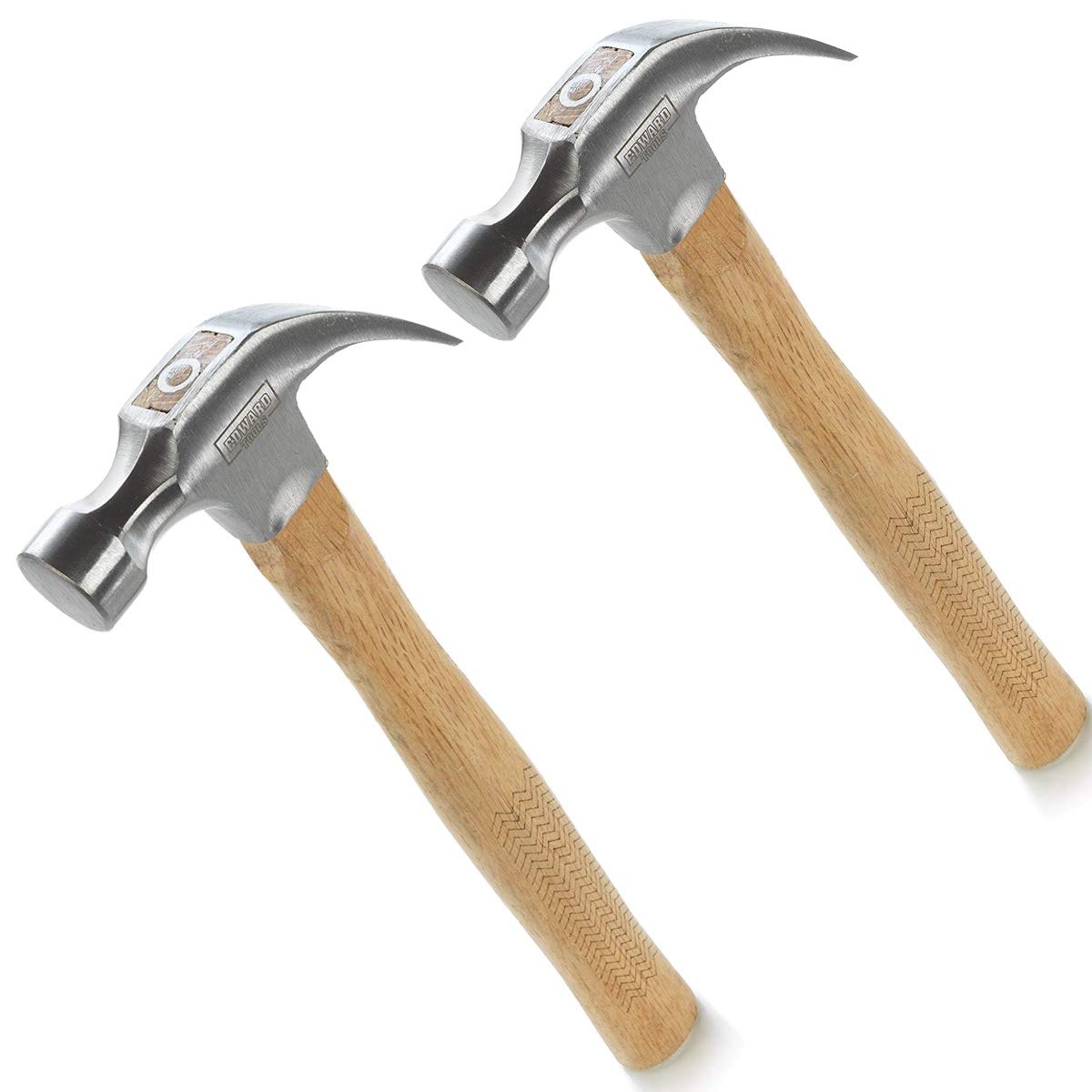 Edward Tools 16 oz. Oak Claw Hammer (Pack of 2) - Heavy Duty All Purpose Hammer - Forged Carbon Steel Head - Etched Solid Oak Wood Handle for More Durability and Grip