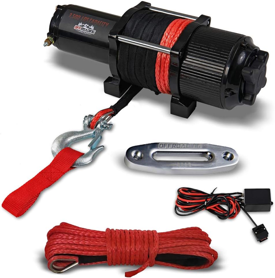 3500 lbs UTV/ATV Electric Winch w/Synthetic Rope & Hawse Fairlead