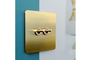 ZYNCUE Toggle Light Rocker Switch 86 Type, Brass Plate Lever for 1/2 Way Wall Switch, Gold for Toggle Switch Panel, 86x86mm