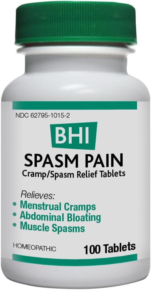 BHI Spasm Pain Cramp/Spasm Natural, Safe Homeopathic Relief - 100 Tablets: Health & Personal Care