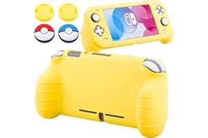YoRHa Handle Grip Soft Silicone Rubber Protective Cover Case (Mango Yellow) x 1 and Thumbsticks x 4 for Nintendo Switch Lite - 9.2019 Slim Model