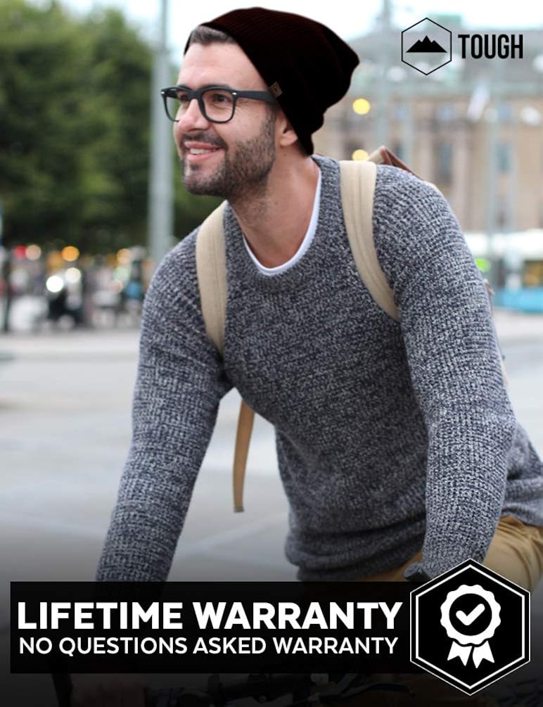 Tough Headwear Daily Knit Ribbed Beanie Warm, Stretchy & Soft Beanie Hats for Men & Women - Year Round Comfort - Serious Beanies for Serious Style Black: Clothing