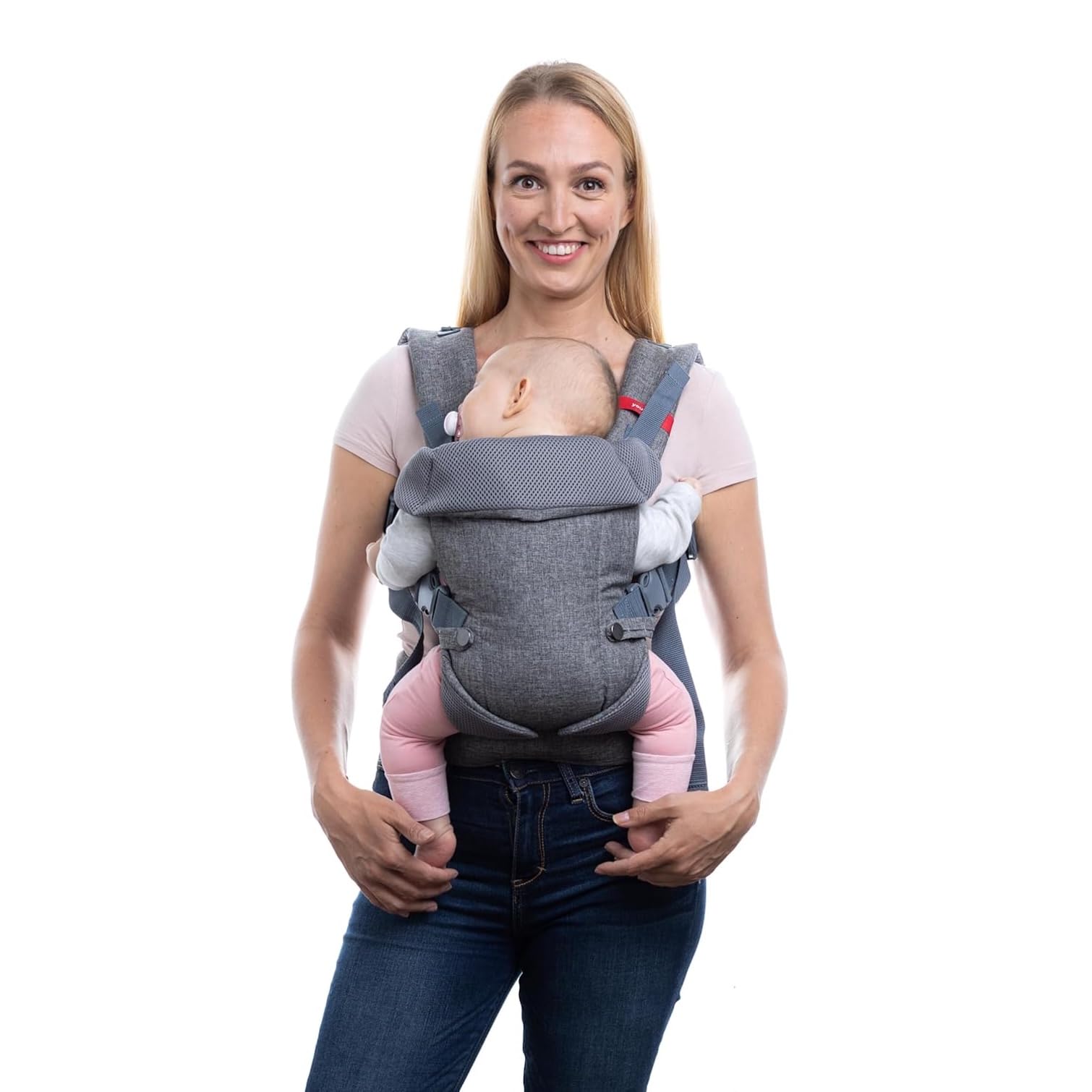 YOU+ME 4-in-1 Lightweight Baby Carriers from Newborn to Toddler 8–32 lbs – Certified Hip-Healthy Baby Carrier with 3D Mesh Panels, Adjustable Seat & Head Support, Padded Straps & Waist Belt (Grey)