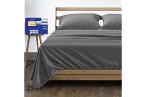 THREAD SPREAD 100% Egyptian Cotton King Size Sheet Set - High Thread Count King Size Sheets Set Egyptian Cotton (4 PC, Dark Grey), 16" Deep Pocket, Soft Cooling Sateen Weave Ultra Luxury Hotel Bedding