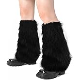 XEPST Faux Fur Fuzzy Leg Warmers Furry Boot Covers for Women, Warm Fluffy Leg Warmer for Party Costumes, Large & Plus Size (black, Plus Size)