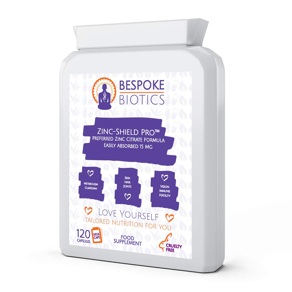 Zinc 15mg 120 Caps -| Highly Absorbable Essential Mineral DNA Synthesis Immune Skin, Hair & Nail Joints Teeth. Zinc-Shield Pro™| Supports Low T