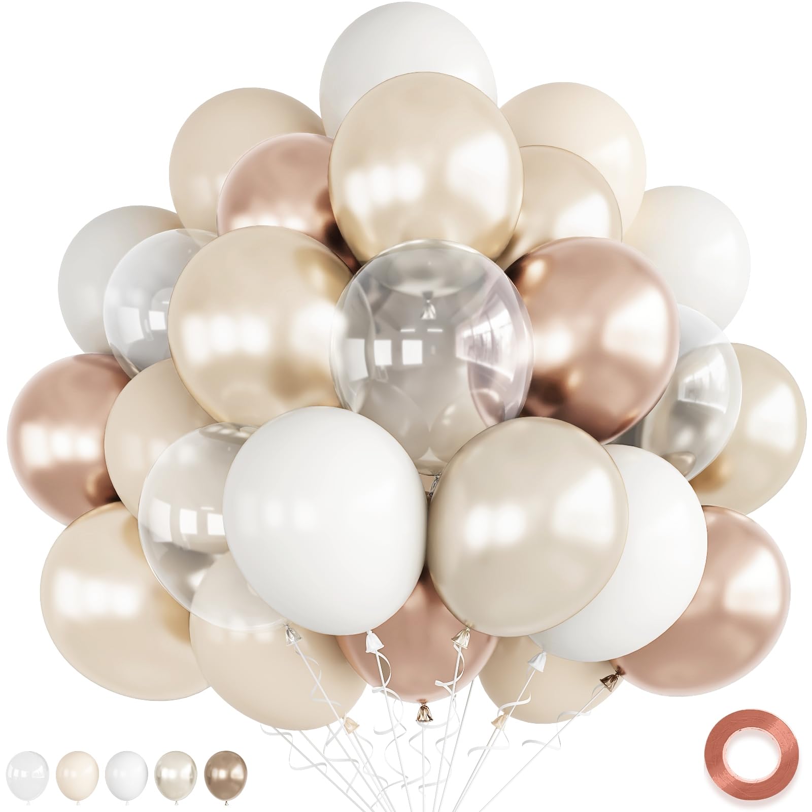 Metallic Champagne Gold Pearl White Sand Balloons - Cream, Ivory Beige for Engagement, Neutral Bride, Baby Shower, Boho Decorations — image 1