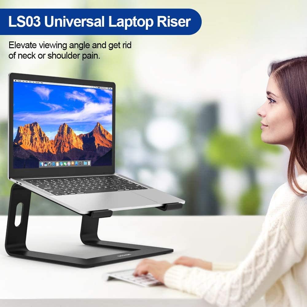 Besign LS03 Aluminum Laptop Stand, Ergonomic Detachable Computer Stand, Riser Holder Notebook Stand Compatible with Air, Pro, Dell, HP, Lenovo More 10-15.6" Laptops, Black: Office Products
