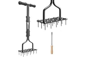 vanpein Lawn Aerator Spike Manual Tool with 15 Iron Spikes, Garden Grass Aeration Tools Hand Air Aerator & Clean Tool for Aerating Lawns & Yard Care, Loosening Soil, 36”