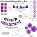 Enfy Purple Happy Birthday Party Decorations – Supplies Set for Adult Women & Men – Boy & Girl Kids - Includes Hanging Wall Bunting Flag Banner with Gold Letters, Pom Poms, Paper Fans, Garlands, Baloons