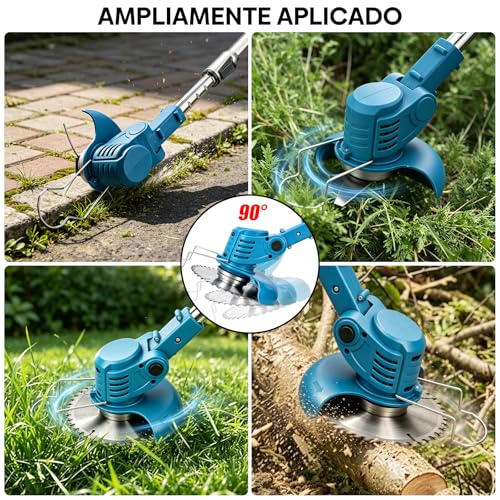 ACHIEVOOA Cortacésped Eléctrico Inalámbrico Telescópico 3 en 1, Desbordadora Portátil de 21V, Equipado con 2 Baterías de 3 Ah y 3 Tipos de Cuchillas de Corte, Ideal para Césped y Jardín (Azul)