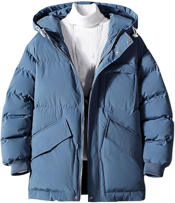 Amazon メンズ 中綿 コート ロング 厚手アウトドア メンズ無地厚手のフード付きコットンコート ジャケット 中綿 アウターダウン 90 コート コート ジャケット 通販