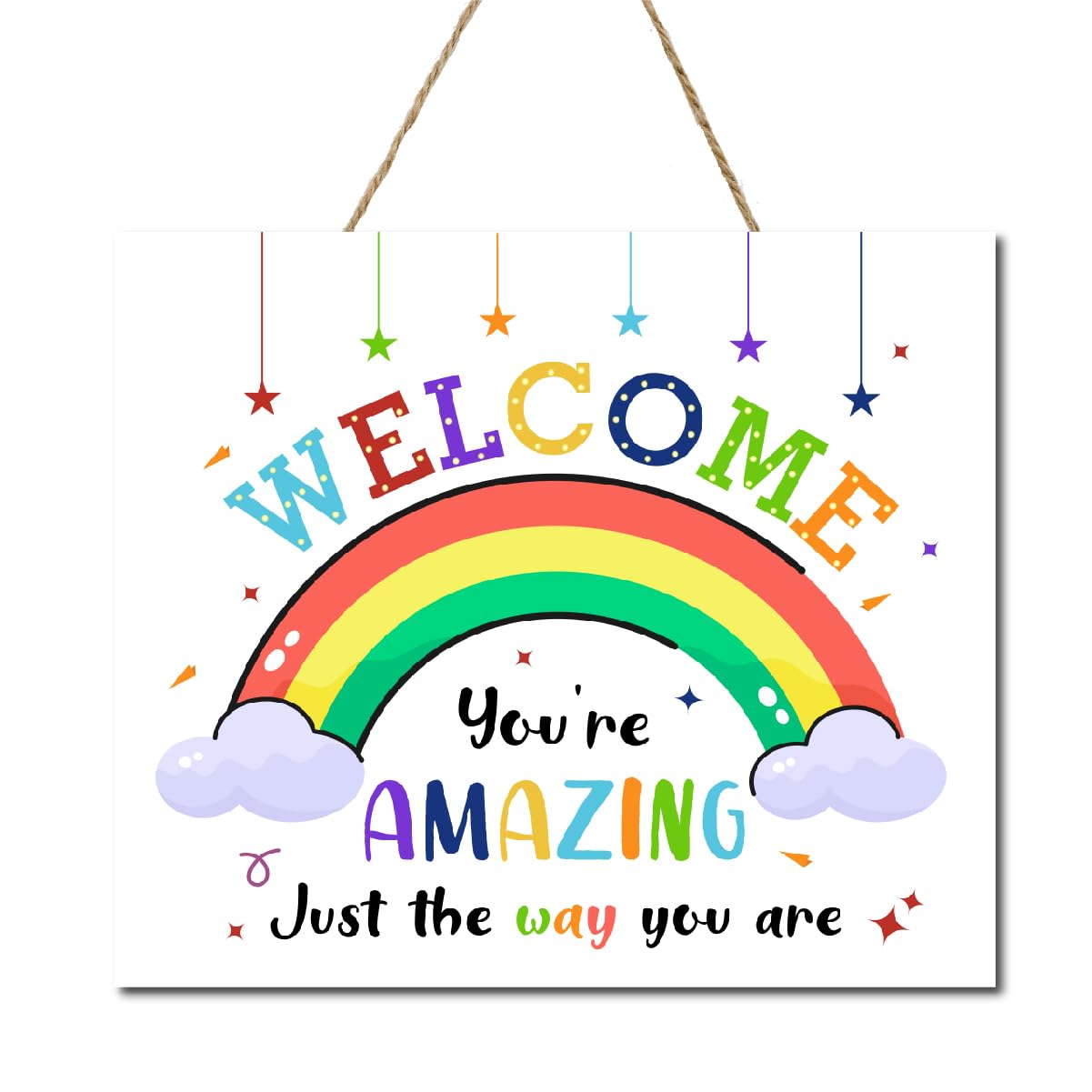 Photo 1 of Classroom Door Sign,Welcome Sign for Classroom Door,Boho Rainbow Theme Decoration,Inspirational Quotes Wooden Hanging Sign,Nursery Welcome Wall Sign