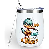 Funny Quotes Wine Tumbler, Sarcastic Duck Gifts Duck Decor Stuff Double Wall Vacuum Insulated Coffee Mug Wine Glass 12 oz Tumbler with Lid for Women Men Leader Boss Birthday Thank You Christmas