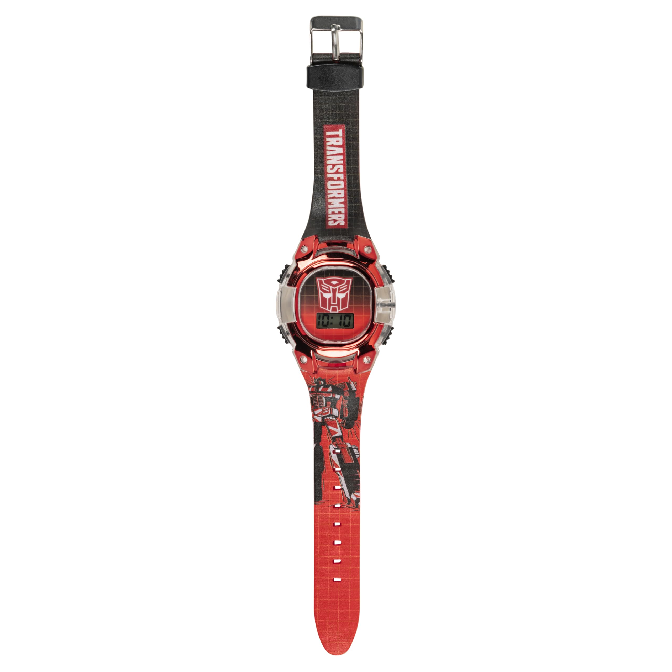 Accutime Transformers Kids Watch – LCD Display, Metallic Bezel, Adjustable Comfortable Strap, Collectible Tin – Perfect for Boys and Girls