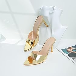 Susanny Gold Mule Heels for Women Pointed Open Toe