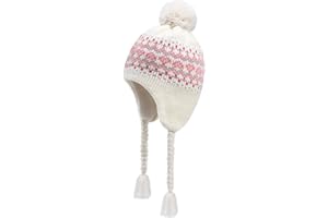 Otoyzy Winter Peruvian Hat Earflap Fleece Lined Pompon Knit Hat Beanie for 3-10T Baby Girls