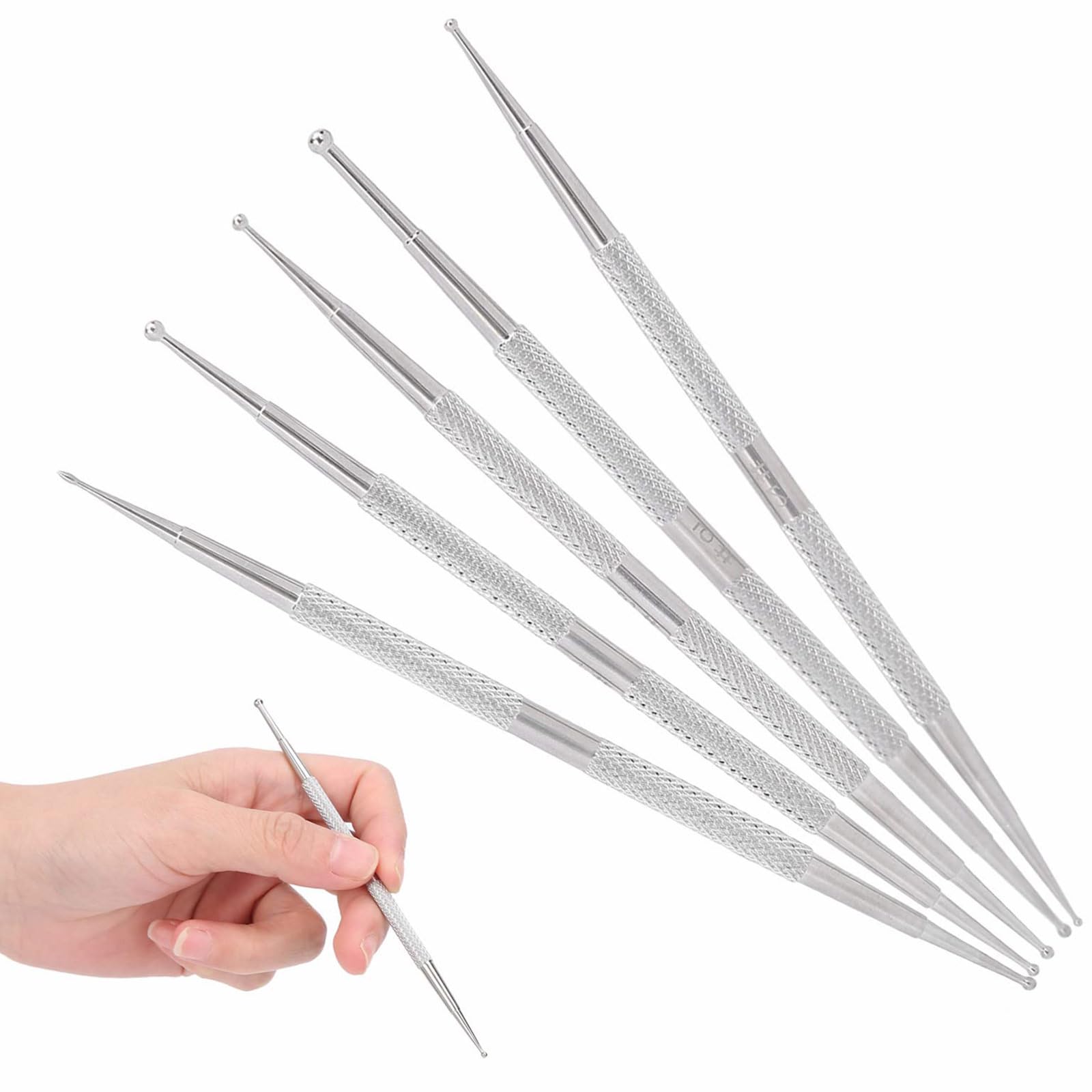 CVNRCLP 5-Pack Double-Ended Dotting Pens for Nail Art – Stainless Steel Nail Painting Tools for DIY Decoration & Design