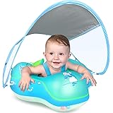 LAYCOL Baby Swimming Float Inflatable Baby Pool Float Ring Newest with Sun Protection Canopy,add Tail no flip Over for Age of