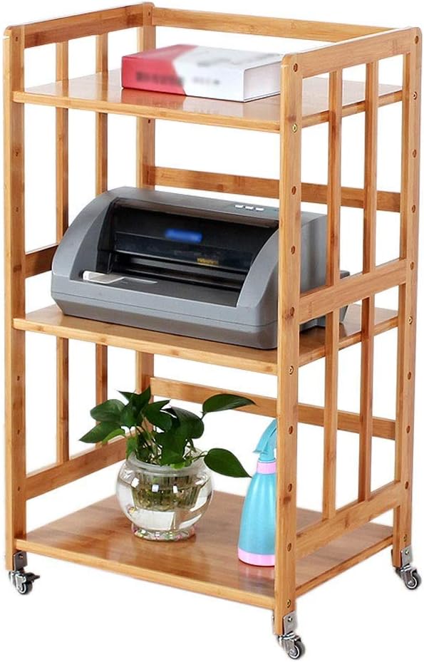 Copying Rack 3Layer Printer Stand with Moving Wheels Bamboo Storage