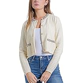 URBAN REVIVO Womens Cropped Cardigan Sweaters Open Front Casual Long Sleeve Knit Pearl Button Down Crew Neck Jacket 2025