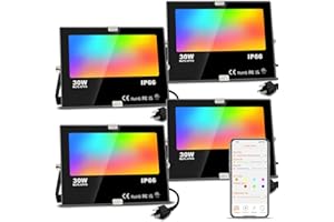 LED Flood Light Outdoor, 300W Equivalent 3000LM Smart RGB Landscape Lighting with APP Control, DIY Scenes - Timing - 5700K Daylight White -Color Changing Uplight, IP66 Waterproof US Plug MELPO(4 Pack)