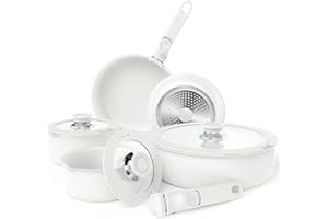 Bazova Healthy Ceramic Cookware Set,10-Pcs Nonstick Pots and Pans Set with Removable Handles,Space Saving Kitchen Set,Dishwasher/Oven Safe,PFAS Free,Non-electric cooking pots sets