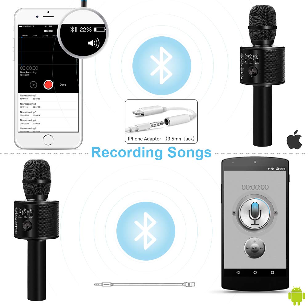 BONAOK Wireless Bluetooth Karaoke Microphone,3in1 Portable Handheld