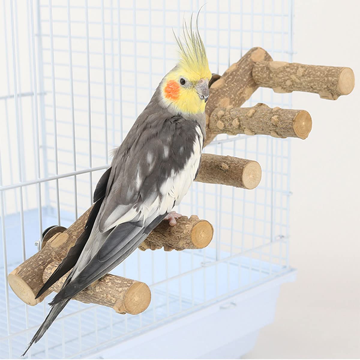 ZYYRSS Bird Wooden Ladder, Parrot Perch Stand for Cage, Ladder Natural Wood Stand for Bird, Birdcage Accessories for Parrot Parakeets Cockatiels Conures, Pet Climbing Bridge Chew Toy