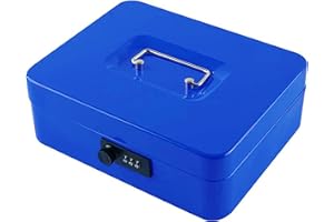Sgorlds Cash Box with Combination Lock and Removable Cash Tray, Metal Money Box for Cash Safe, Durable Double Layer Code Petty Money Organizer for Security, 9.84"x7.87"x3.54", Blue Large