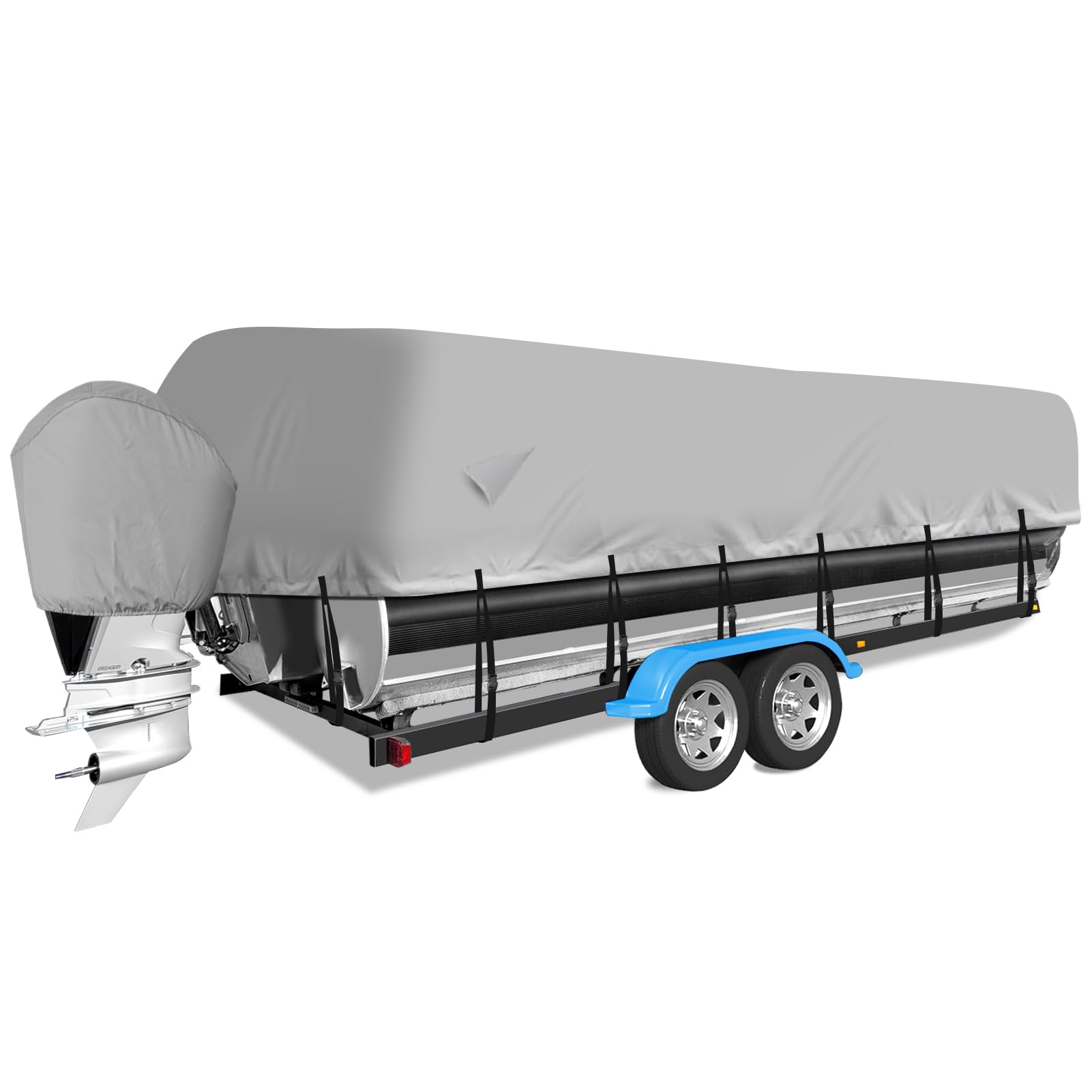 Photo 1 of Mionovity Pontoon Boat Cover, 900D Waterproof Pontoon Boat Cover with Motor Cover, Heavy Duty Waterproof Marine Grade, Deck Boat Cover, 21-24 FT, Gray