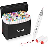 Caliart Markers, 100 Colors Dual Tip Art Markers Sketch Pens Permanent Alcohol Based, with Case for Adults Artists Drawing Illustration Sketching Coloring (White Barrel)