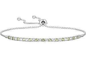 Tirafina Gemstone and Lab-Created White Sapphire Adjustable Bolo Bracelet, Sterling Silver, Easy-On Easy-Off (6, 7 and 8 inch Wrist Size)