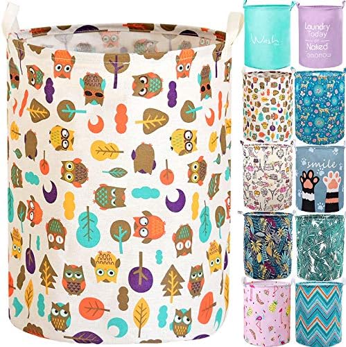 YOMFUN Collapsible Laudry Basket for Kids Room,Baby Laundry Hamper 19.7” Large Waterproof Dirty Clothes Hamper Cute Laundry Hamper for Teen Girls, Women,Audlts,Toy (Owl,L)