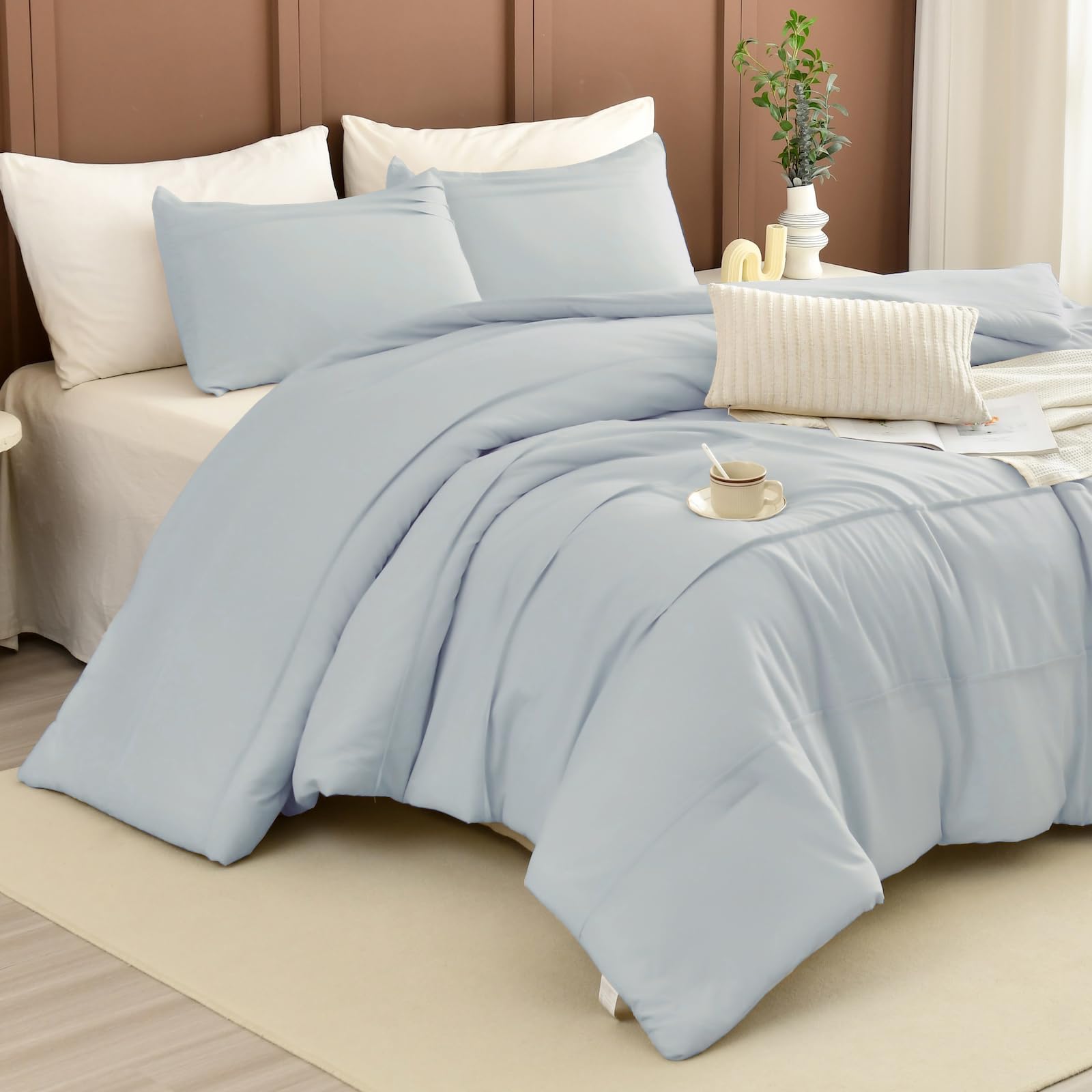 Photo 1 of Masaca Oversized King Comforter 120x120,3 Pieces Pinch Pleated Bedding Comforter,Light Blue Rustic Boho Cal King Bed Comforter Oversized Lightweight and Soft